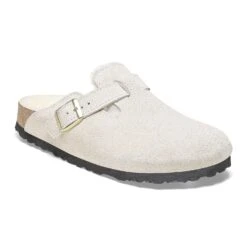 Birkenstock Boston Shearling Antique White Suede Leather
