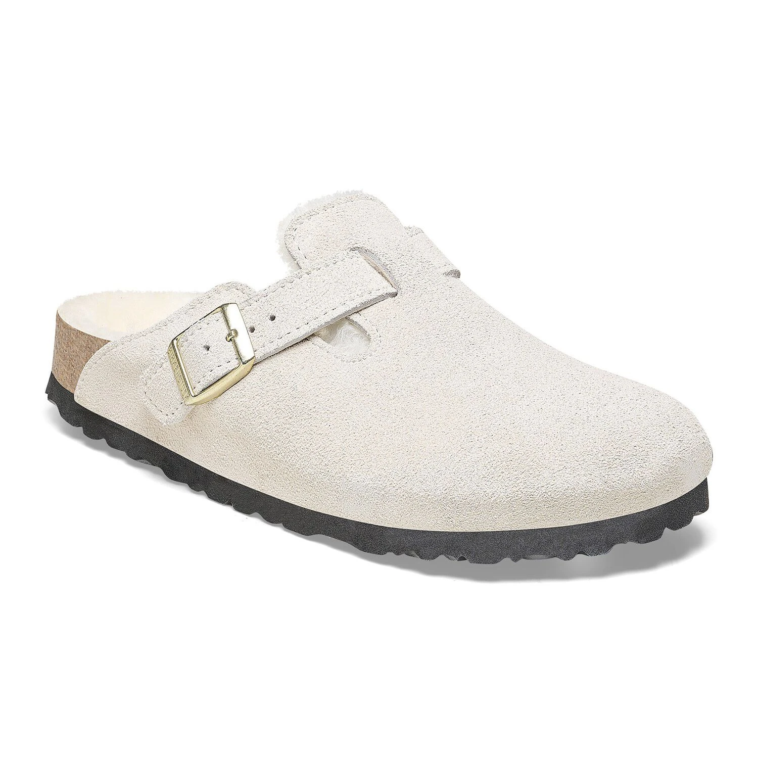 Birkenstock Boston Shearling Antique White Suede Leather