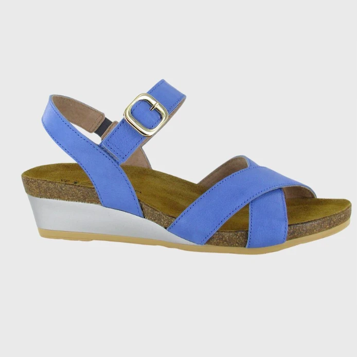 Naot Women’s Throne Wedge Sandal Sapphire Blue Leather